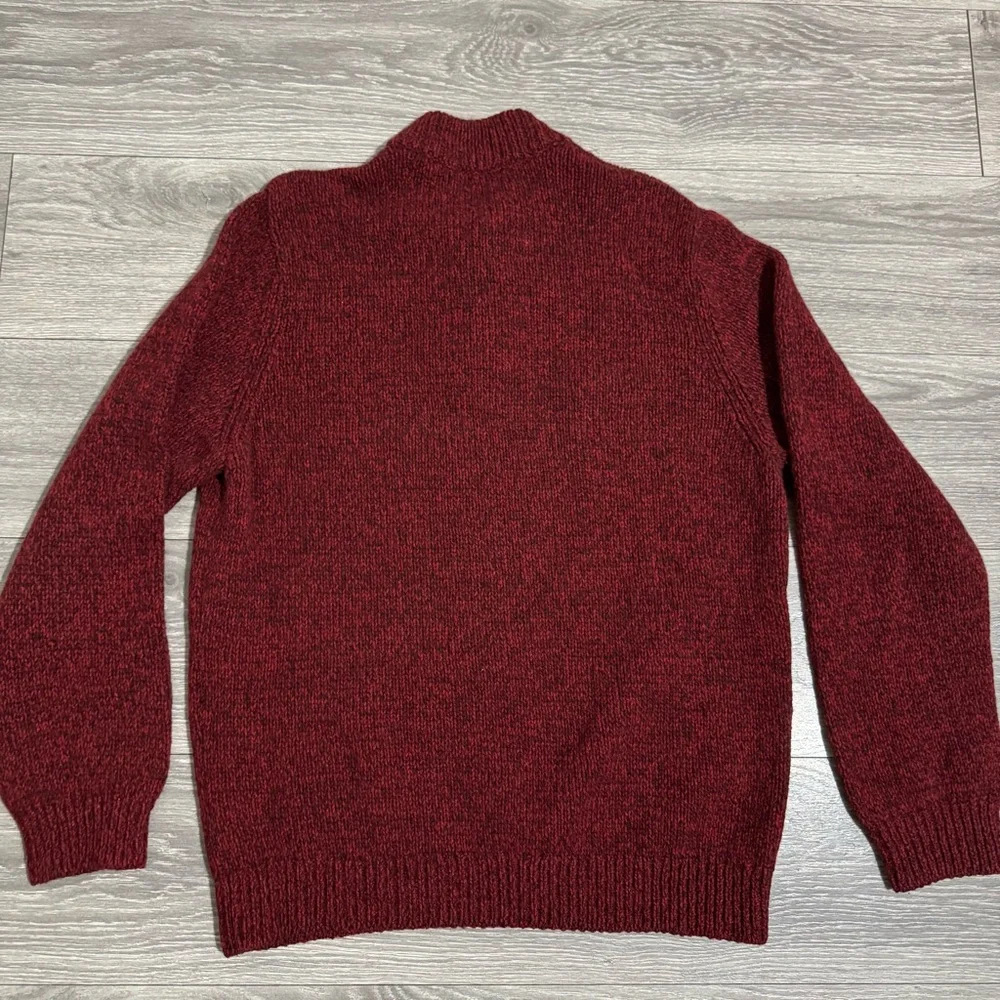 LL Bean Lambs Wool‎ Sweater Men XL Burgundy Pull Over Buttons High Neck Knitted